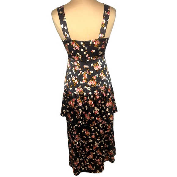 A.L.C x BARNEYS NEW YORK black multicolor silk floral tiered midi dress size 6 - Picture 5 of 10